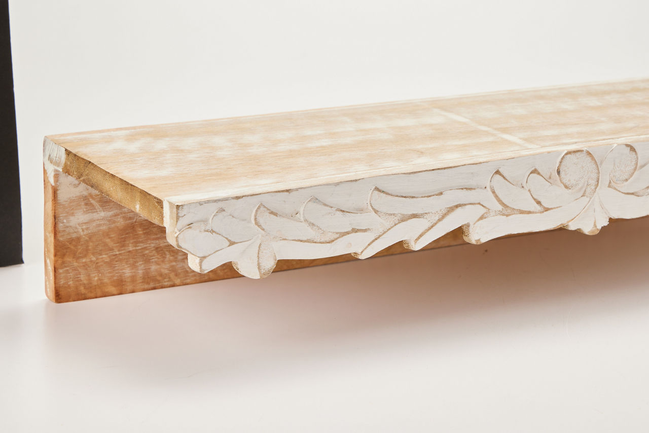Broyhill Distressed White Carved Wood Wall Shelf | Big Lots
