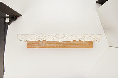 Distressed White Carved Wood Wall Shelf