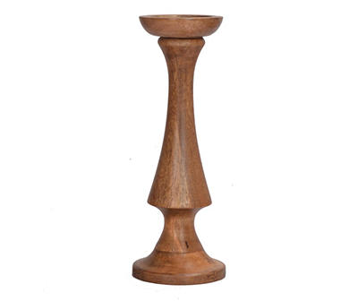 Walnut Brown Curved Pillar Candle Holder, (14