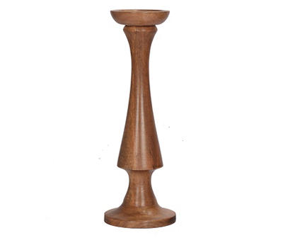 Walnut Brown Curved Pillar Candle Holder, (16