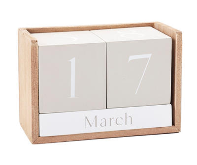 White & Taupe Tabletop Block Calendar