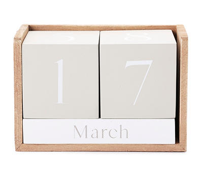White & Taupe Tabletop Block Calendar