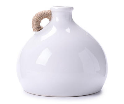 White Ceramic Bottle With Jute Handle, (5.7")