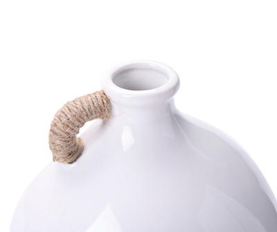 White Ceramic Bottle With Jute Handle, (8.86")