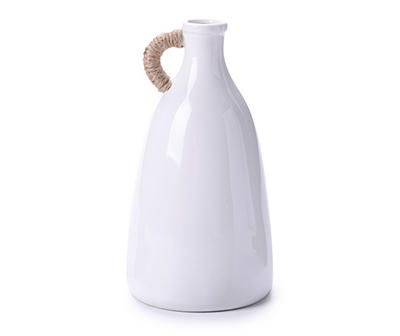 White Ceramic Bottle With Jute Handle, (8.86