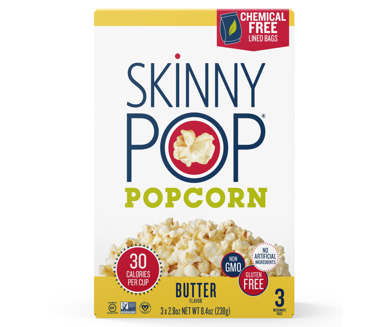 Skinny Pop Butter Microwave Popcorn, 3 pack