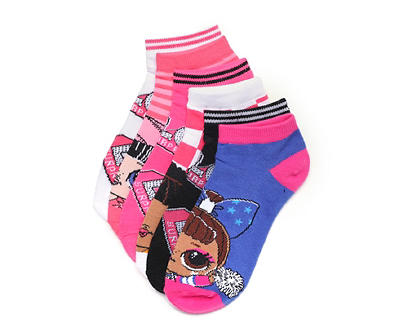Pink & Purple Character & Pattern 6-Pair Ankle Socks Set