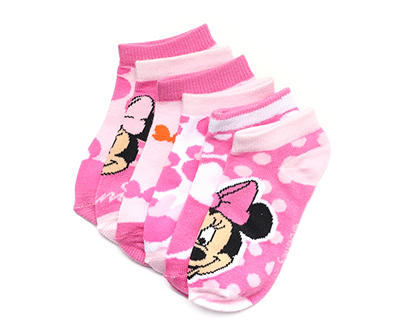 Pink & White Minnie Mouse 6-Pair Ankle Socks Set