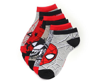 Red, Black & Gray Spidey & Friends 6-Pair Ankle Socks Set
