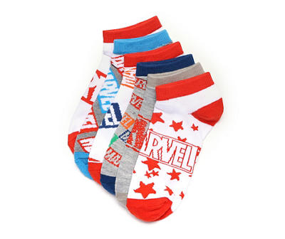 Red, White & Blue Logo & Pattern 6-Pair Ankle Socks Set