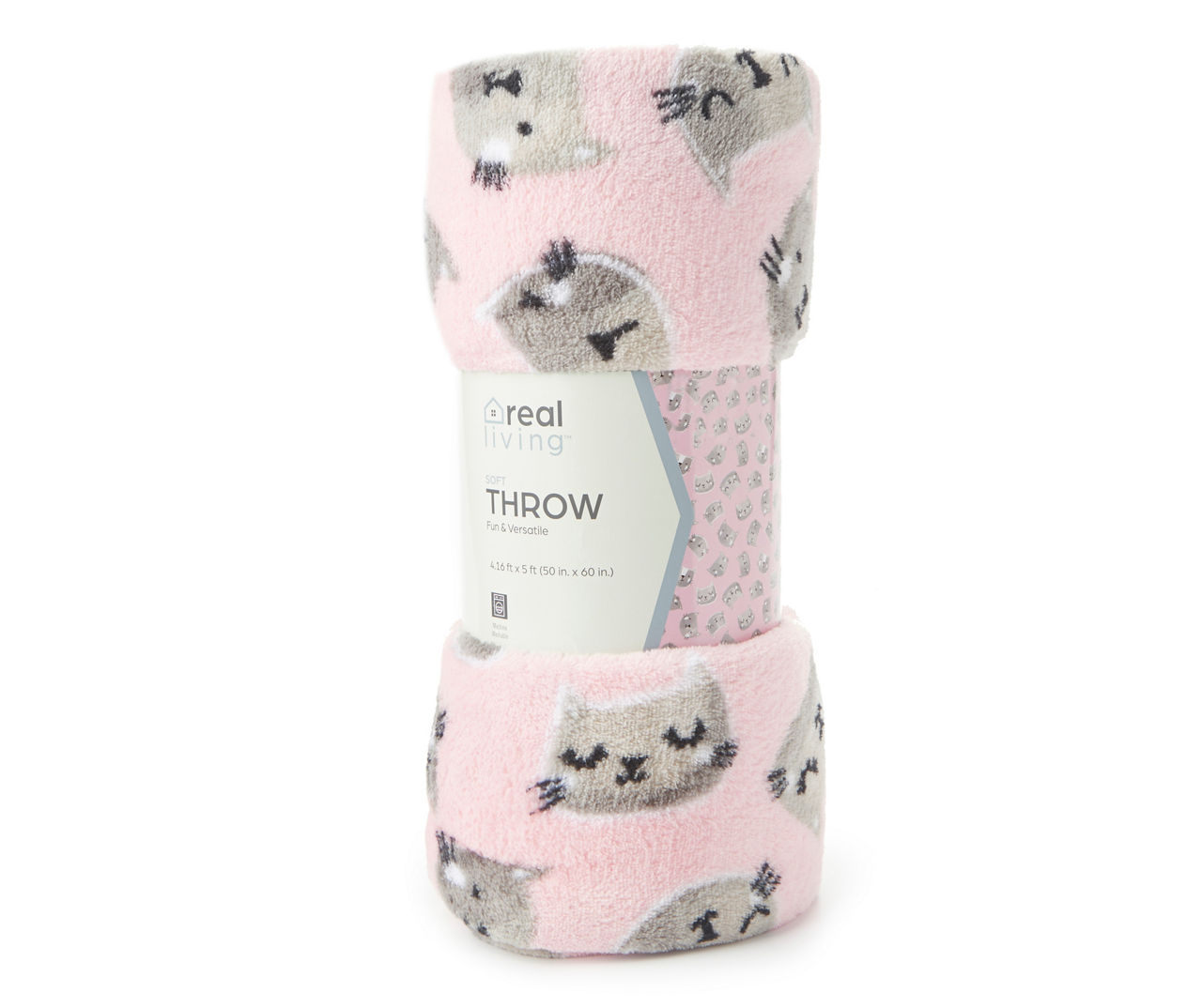 Pink & Gray Cat Pattern Throw, (50" x 60")