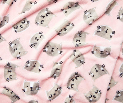 Pink & Gray Cat Pattern Throw, (50