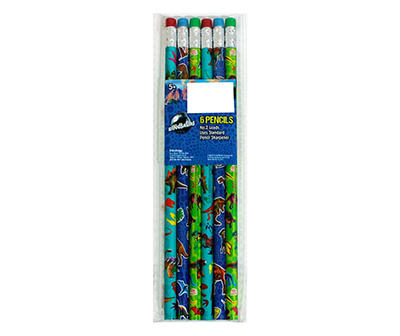 Green & Blue Dinosaur Pencils, 6-Pack