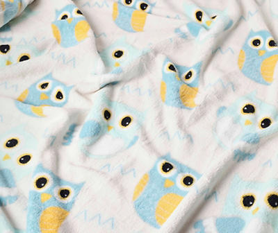White & Blue Owls Pattern Throw, (50