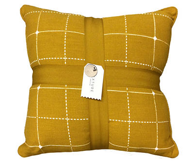 Axel Mustard Stitched Windowpane Throw Pillow