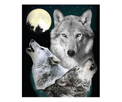 Raschel Gray & Dark Blue Wolves Throw, (50" x 60")