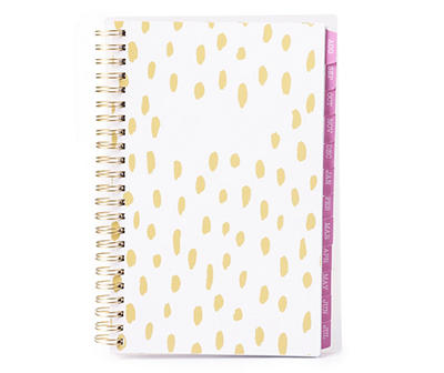 White & Gold Dot Frosted Spiral Planner, (5.75