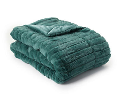 Teal Quilted-Row Faux Fur Throw, (50