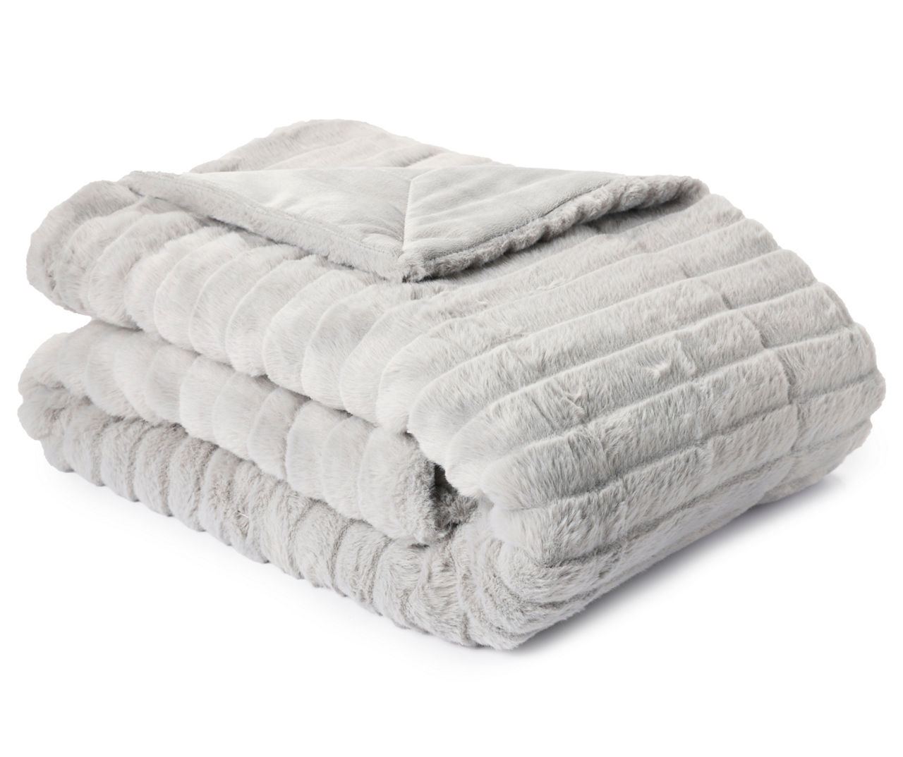 Gray Quilted-Row Faux Fur Throw, (50" x 60")