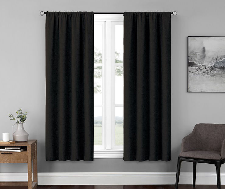 Anya Black Absolute Zero Curtain Panel Pair, (63")