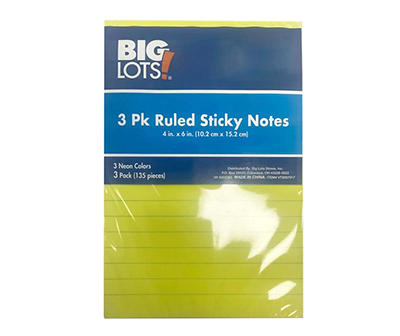 Ruled Sticky Notes, 3-Pack