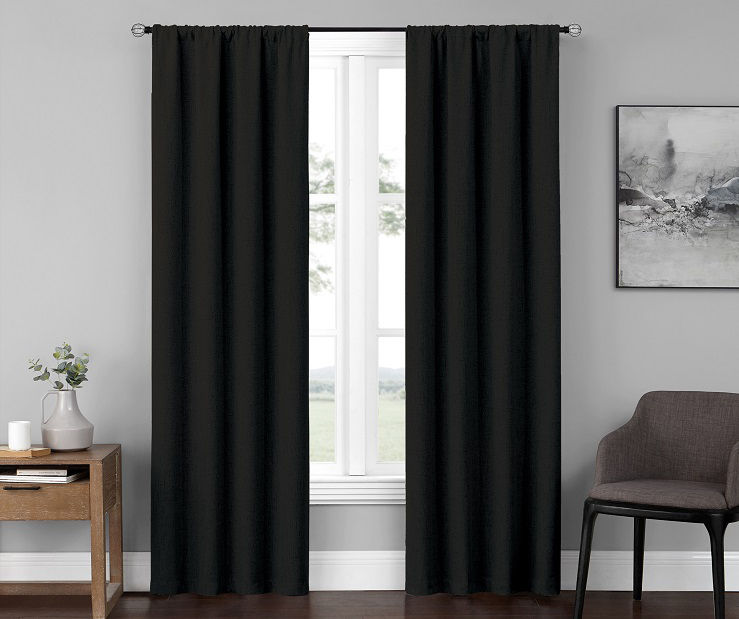 Anya Black Absolute Zero Curtain Panel Pair, (84")