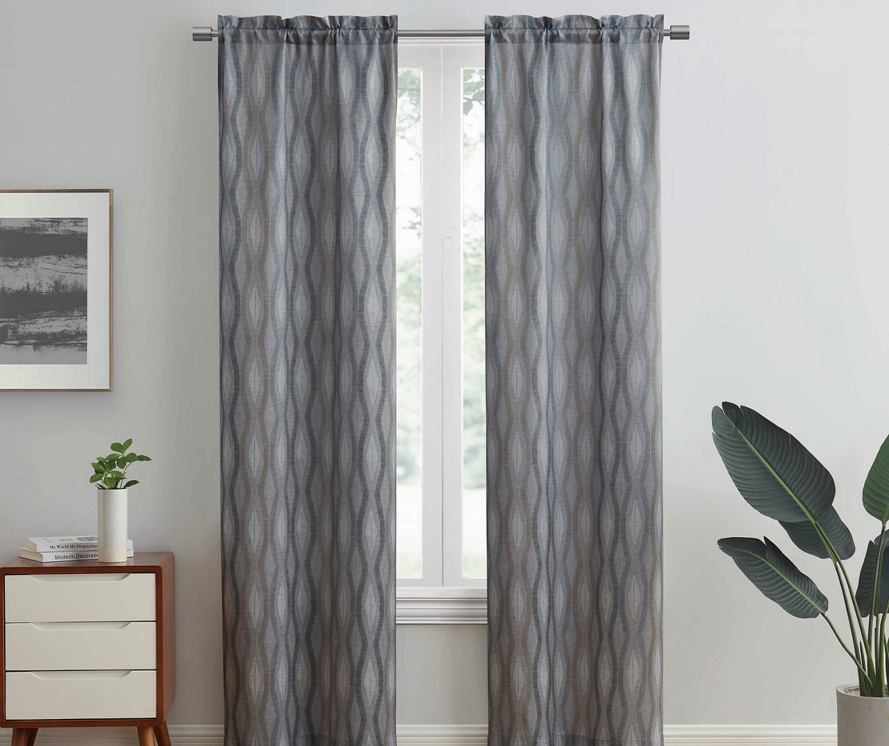 Indira Gray Geometric Room-Darkening Curtain Panel Pair, (84")