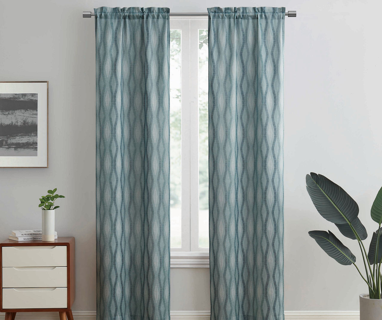 Indira Spa Blue Geometric Room-Darkening Curtain Panel Pair, (84")