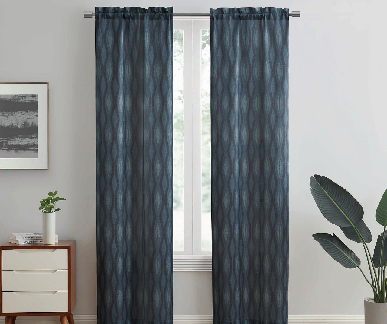 Indira Indigo Geometric Room-Darkening Curtain Panel Pair, (84")