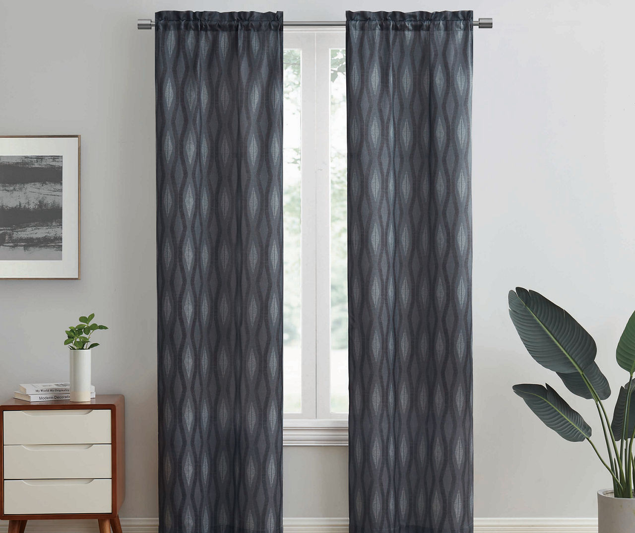 Indira Charcoal Geometric Room-Darkening Curtain Panel Pair, (84")