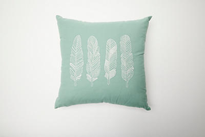 Turquoise & White Feather Square Throw Pillow
