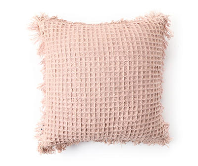 Cameo Rose Waffle-Knit Fringe-Trim Square Throw Pillow
