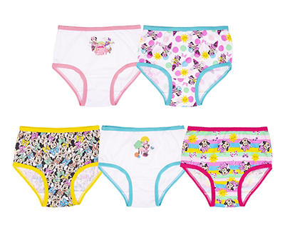 Minnie Mouse Toddler White, Pink & Blue Briefs With Coloring Page, 5-Pack