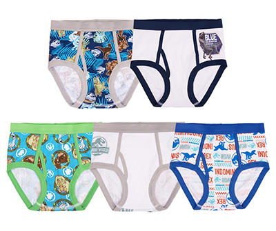 Jurassic World Kids' White, Blue & Gray Briefs With Coloring Page, 5-Pack