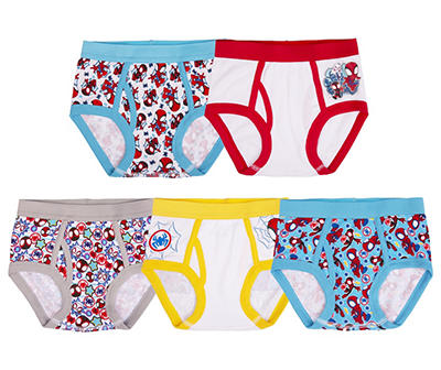 Spider-Man Toddler White, Red & Blue Chibi Spidey Briefs With Coloring Page, 5-Pack