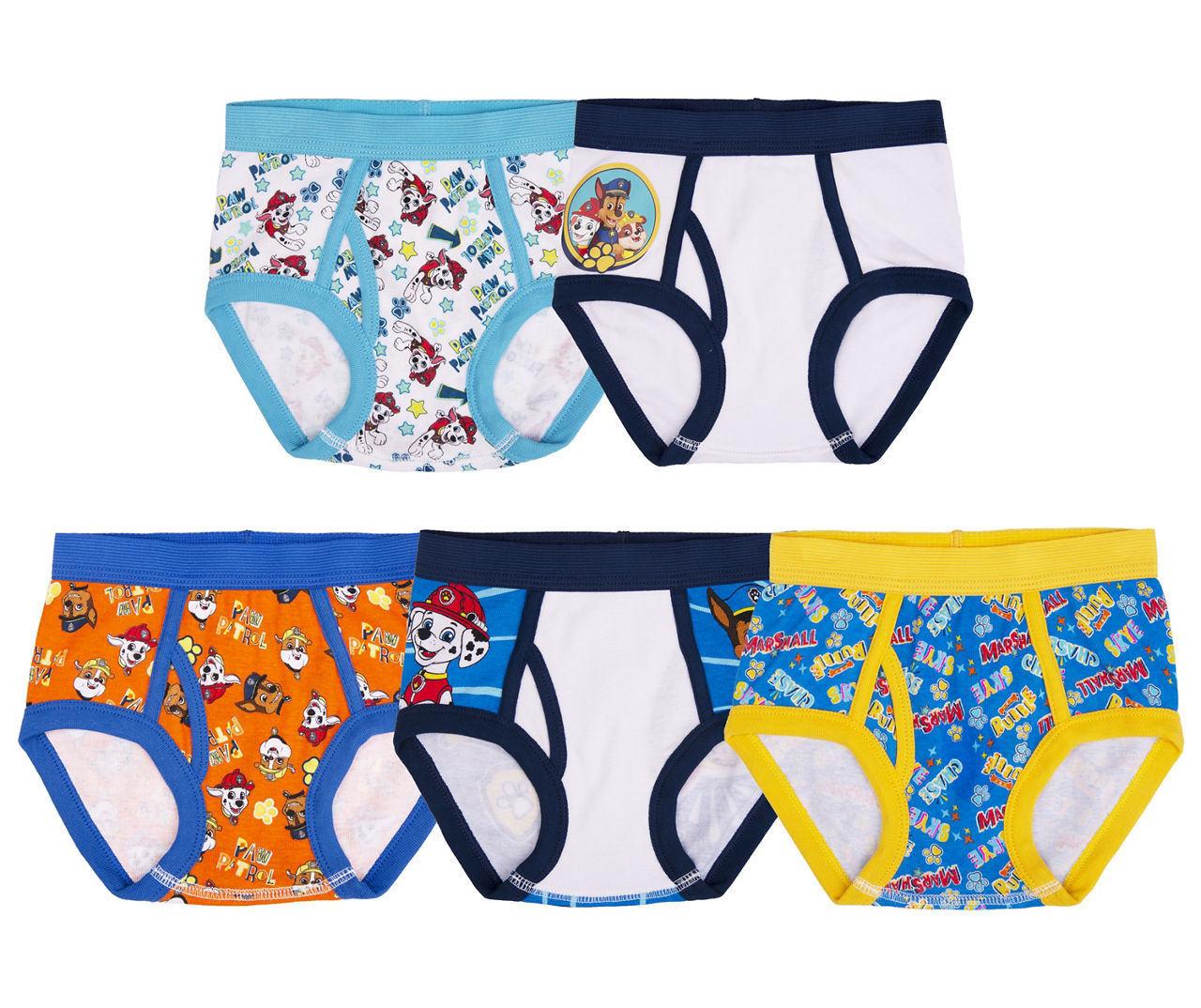 Paw Patrol Toddler Size 4T Blue, Navy & White Briefs With Coloring Page, 5- Pack