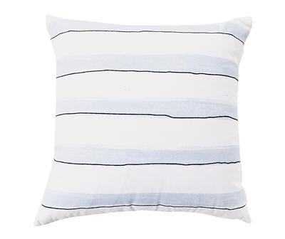 Celestial Blue & Bright White Watercolor Stripe Square Throw Pillow