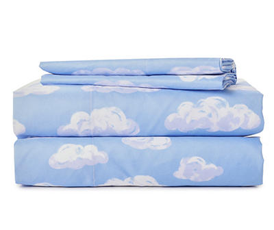 Blue & White Clouds Queen 4-Piece Microfiber Sheet Set
