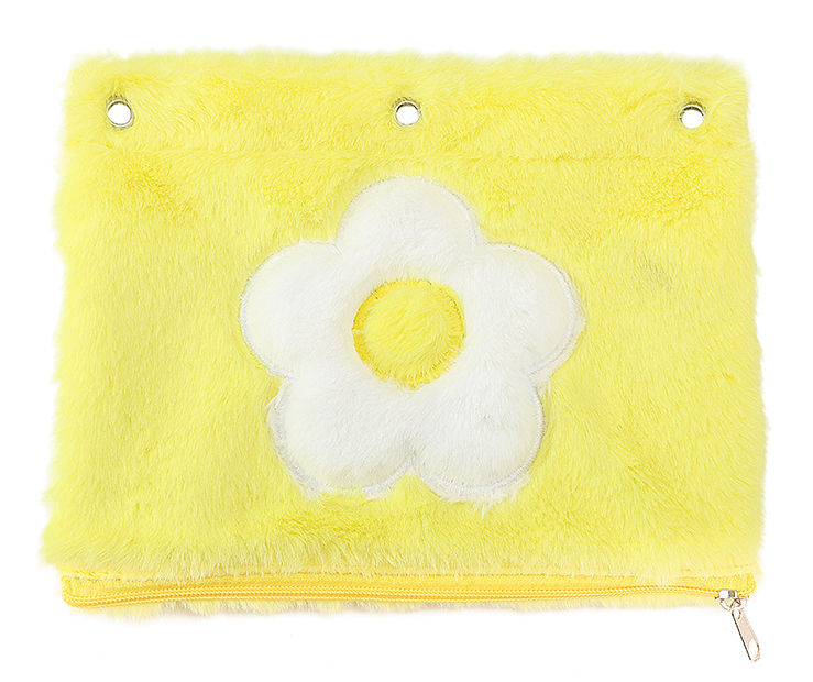 Yellow & White Flower Fuzzy Binder Pouch