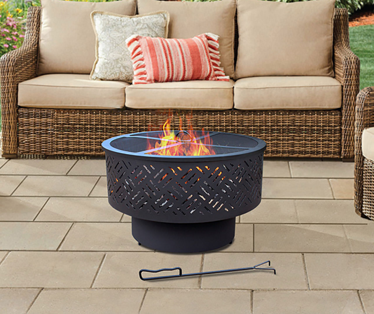 Bluegrass Living 26 Inch Cast Iron Deep Bowl Fire Pit with Cooking Gri