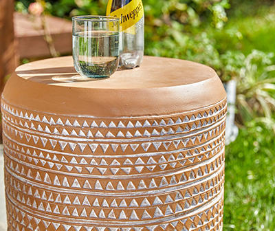 18.5" Terracotta Look Patterned Drum Garden Table