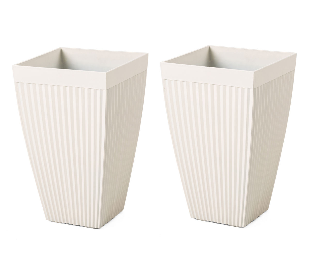 22.75" White Fluted Plastic Planters, 2-Pack