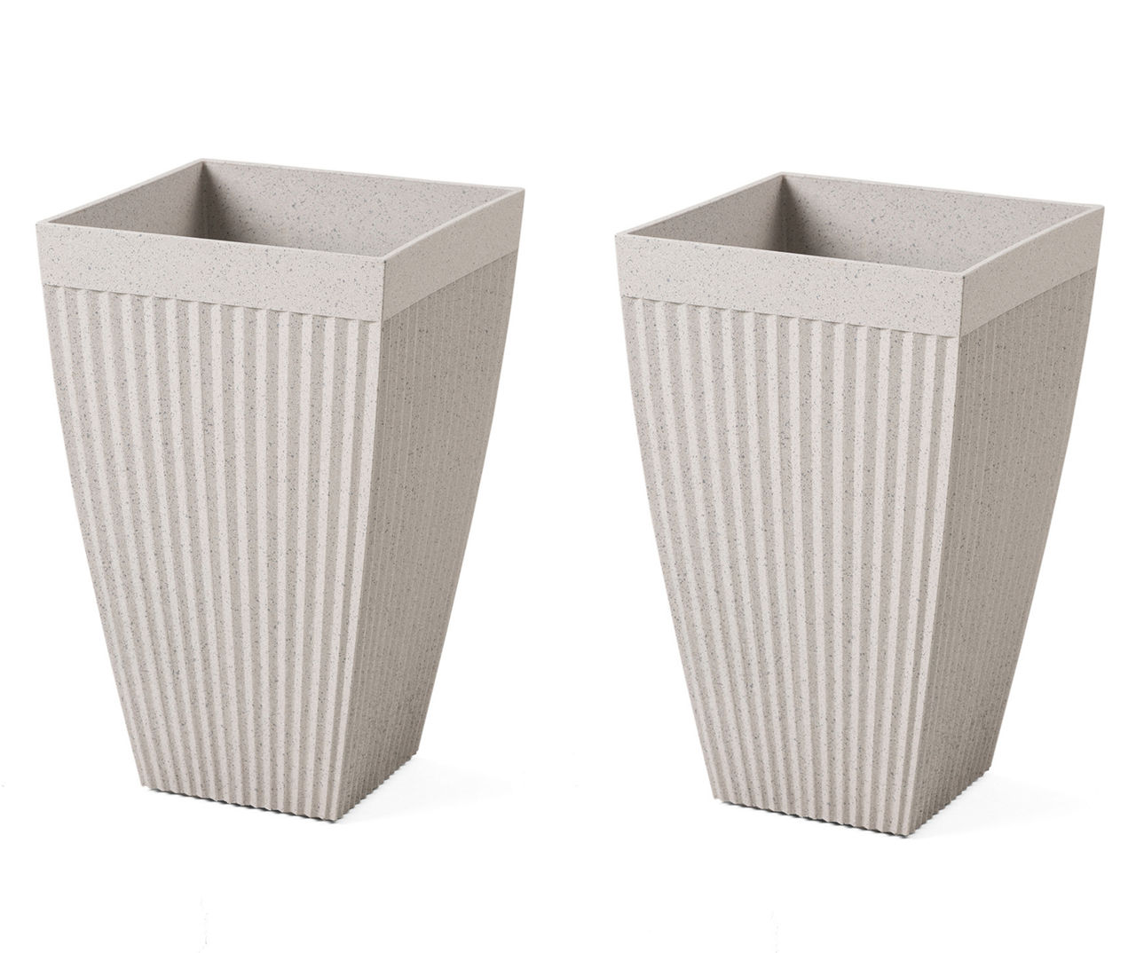 22.75" Beige Fluted Plastic Planters, 2-Pack