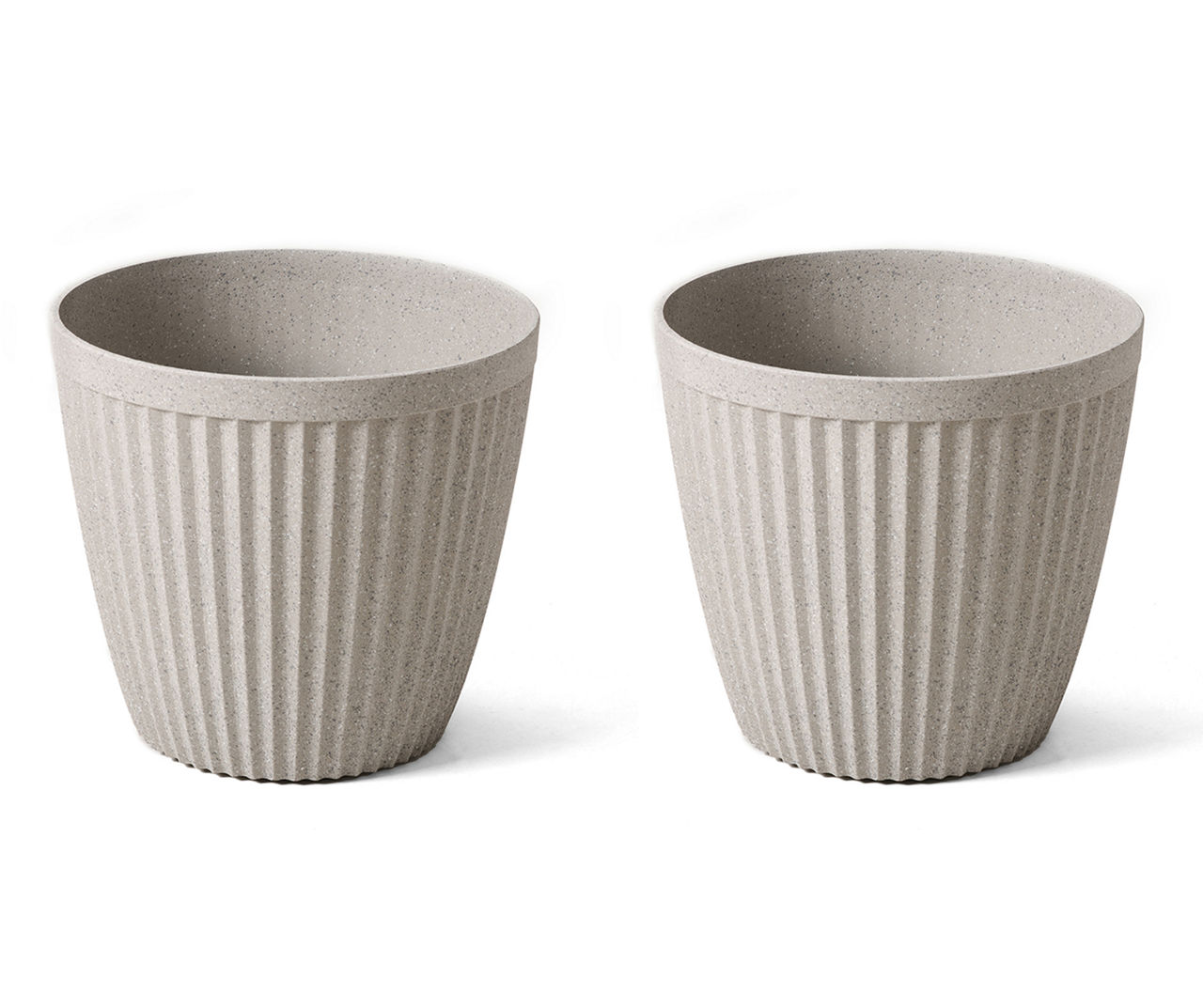 15.5" Beige Fluted Plastic Planters, 2-Pack