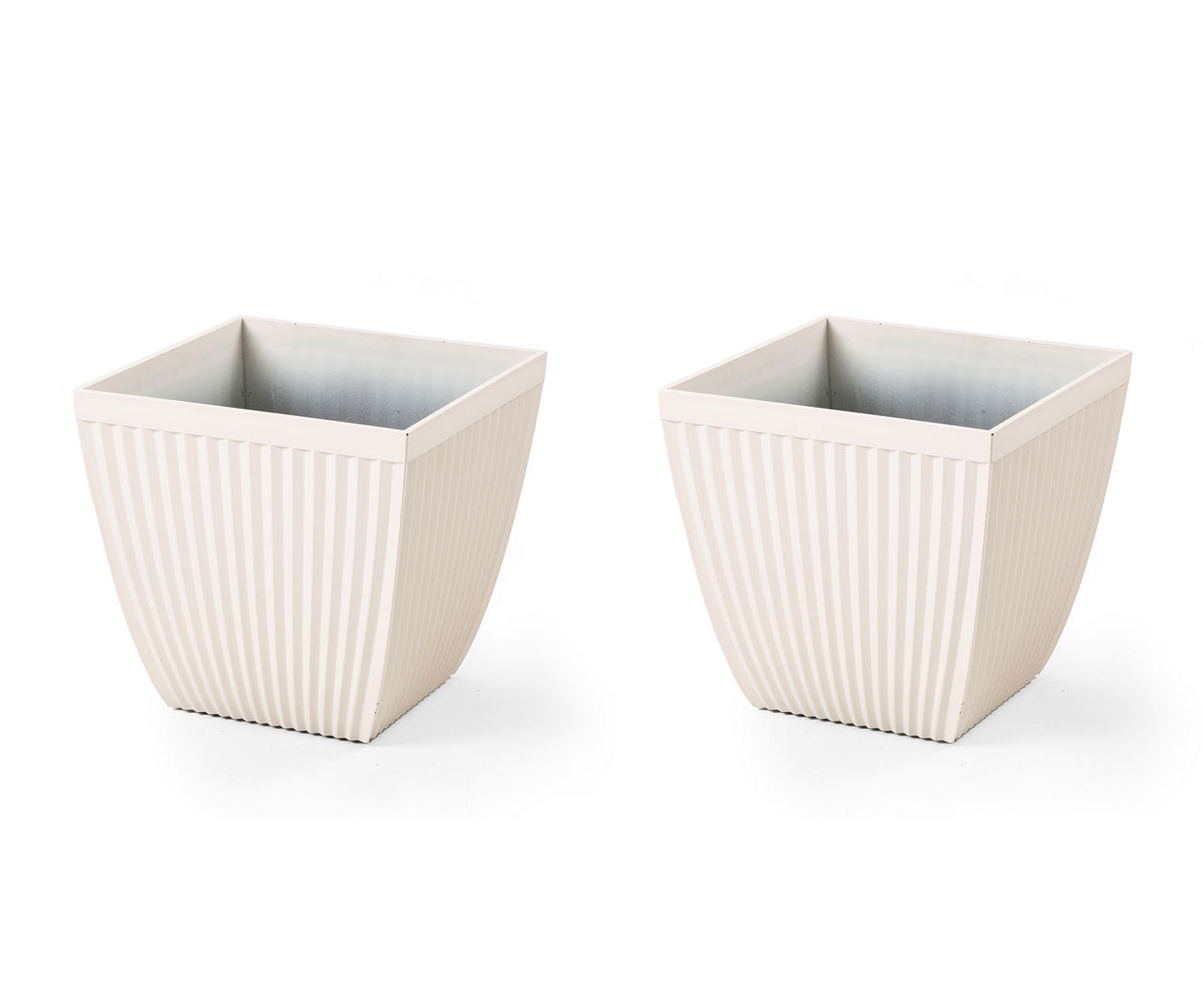S/2 RND WHITE FLUTED PLASTIC PLANTERS