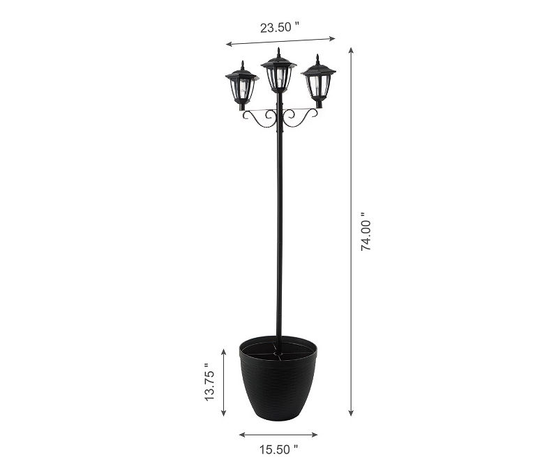 74" Black Solar Street Light with Planter Base