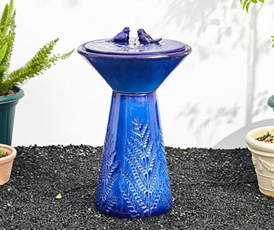 Blue Bird LED Ceramic Pedestal Fountain