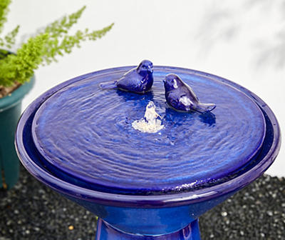Blue Bird LED Ceramic Pedestal Fountain