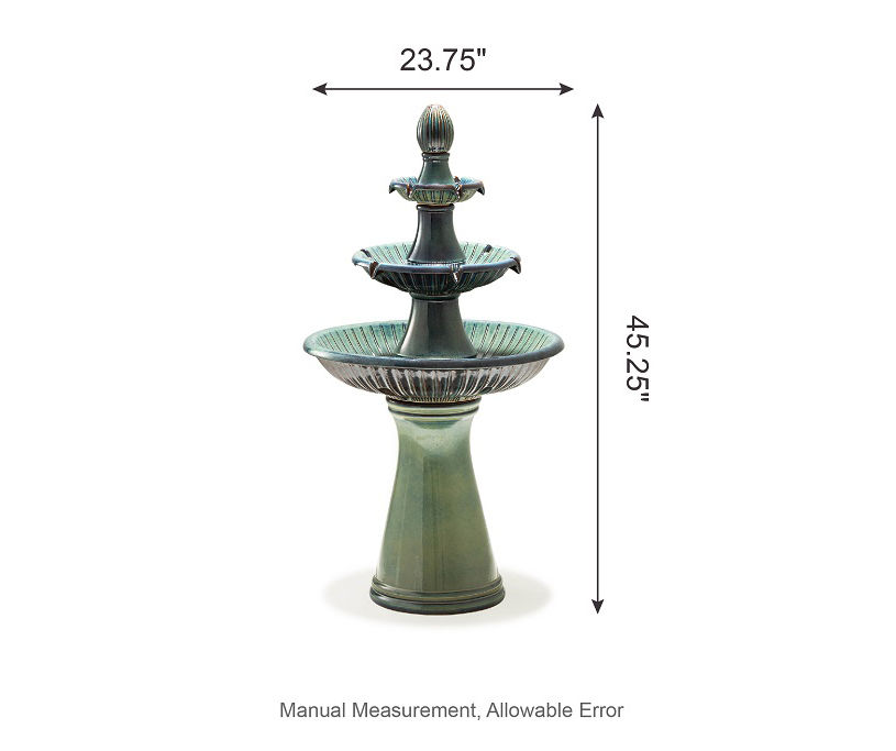 Turquoise LED 3-Tier Ceramic Fountain