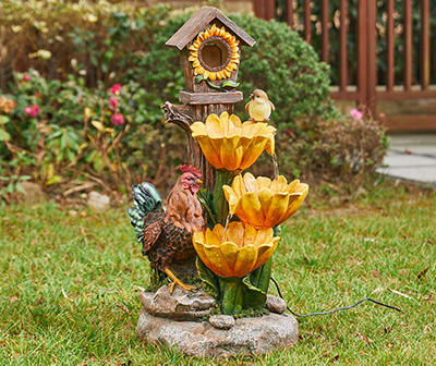 Sunflower & Birdhouse LED 3-Tier Resin Fountain